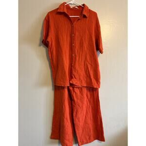 Sonnet James Orange Cotton Gauze Set Medium Button Down Wide Leg